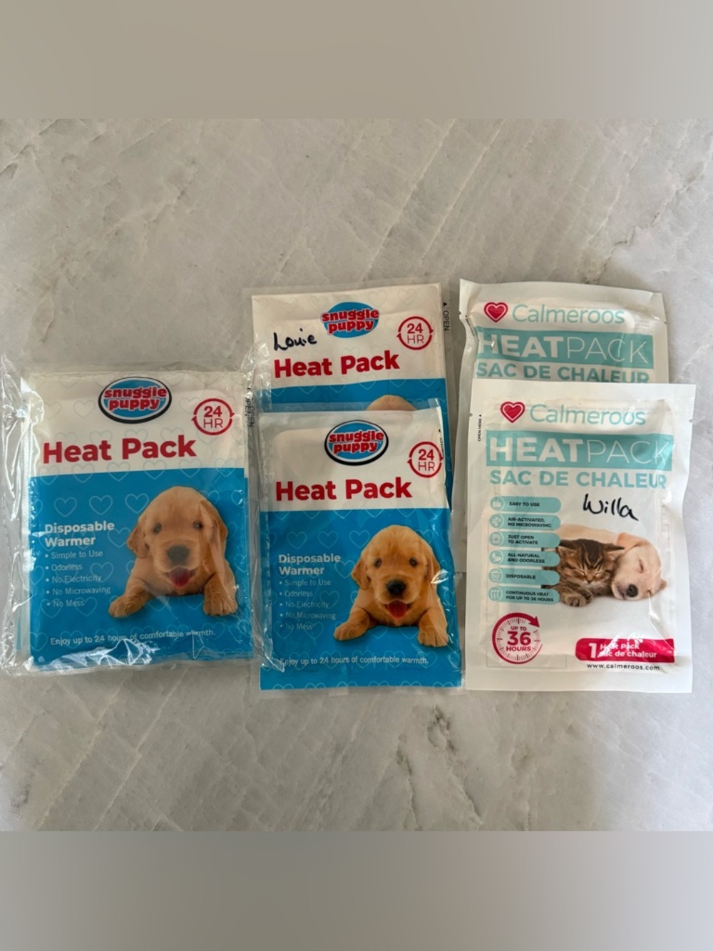 Snuggle Puppy & Calmeroos Heat Packs - pack of 6 and 4 singles